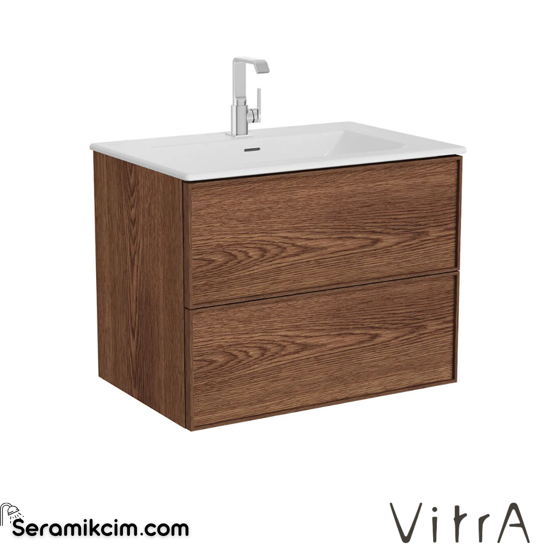 VitrA Metropole Edge Lavabo Dolabı 80 cm, iki çekmeceli etajerli lavabolu, ceviz 67155