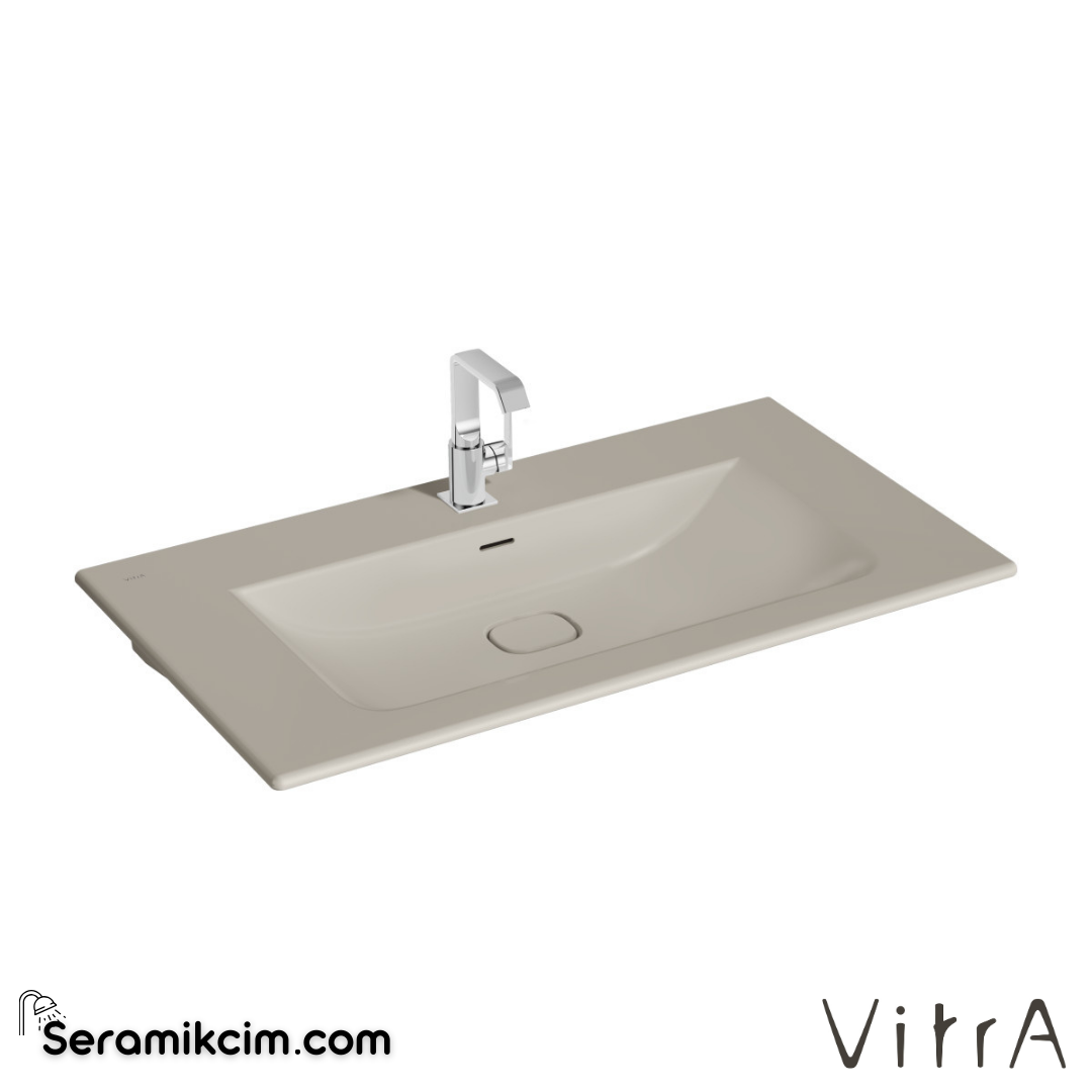 VitrA Metropole Etajerli Lavabo 100x53 cm Tek Armatür Delikli, Su Taşma Delikli, Taupe - 7539B020-0001