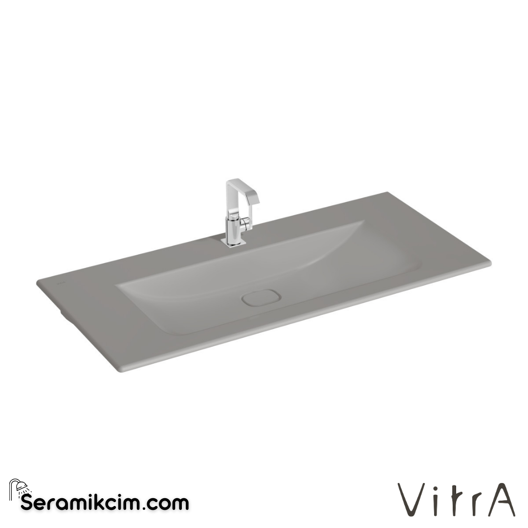 VitrA Metropole Etajerli Lavabo 120x53 cm Tek Armatür Delikli, Su Taşma Delikli, Mat Taş Gri - 7540B076-0001