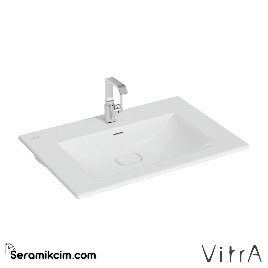 VitrA Metropole Etajerli Lavabo 80x53 cm Tek Armatür Delikli, Su Taşma Delikli, Beyaz - 7538B003-0001