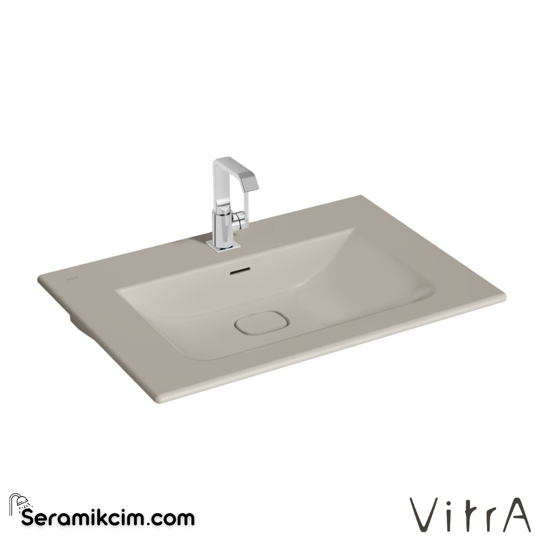 VitrA Metropole Etajerli Lavabo 80x53 cm Tek Armatür Delikli, Su Taşma Delikli, Taupe - 7538B020-0001