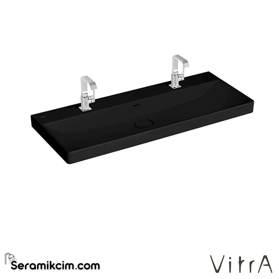 VitrA Metropole Lavabo 120x47 cm Çift Armatür Delikli, Su Taşma Delikli, Mat Siyah - 7530B083-0001