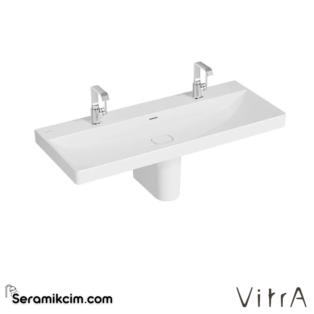 VitrA Metropole Lavabo 120x47 cm Çift Armatür Delikli, Su Taşma Delikli, Beyaz - 7530B003-0001