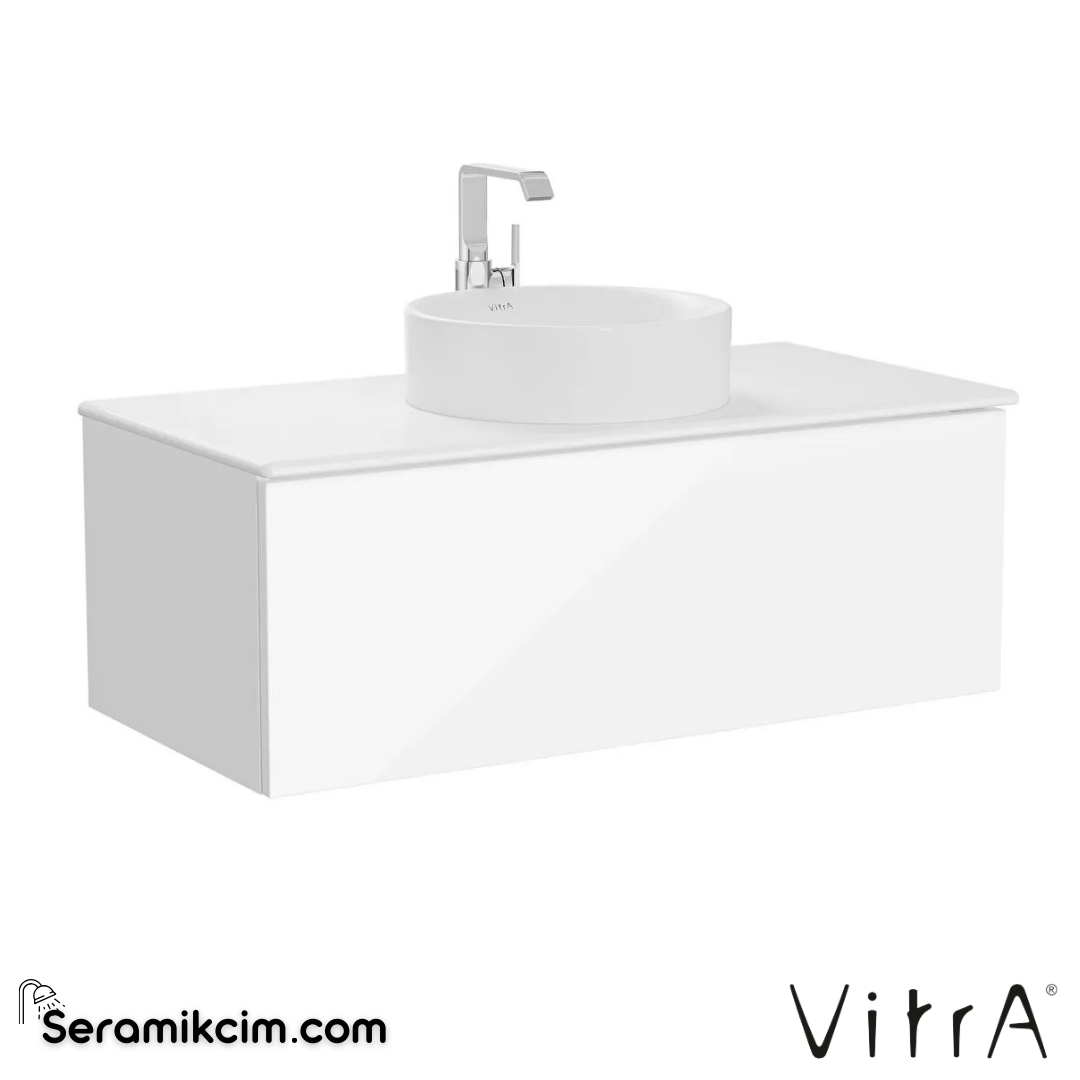VitrA Metropole Pure Lavabo Dolabı 100 cm, bir çekmeceli çanak lavabolu ve seramik tezgahlı, parlak beyaz 67340 - 67340