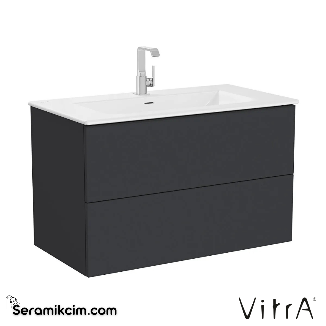 VitrA Metropole Pure Lavabo Dolabı 100 cm, iki çekmeceli standart lavabolu, mat grafit 67223 - 67223