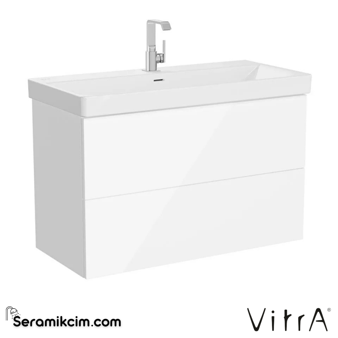 VitrA Metropole Pure Lavabo Dolabı 100 cm, iki çekmeceli standart lavabolu, parlak beyaz 67333 - 67333
