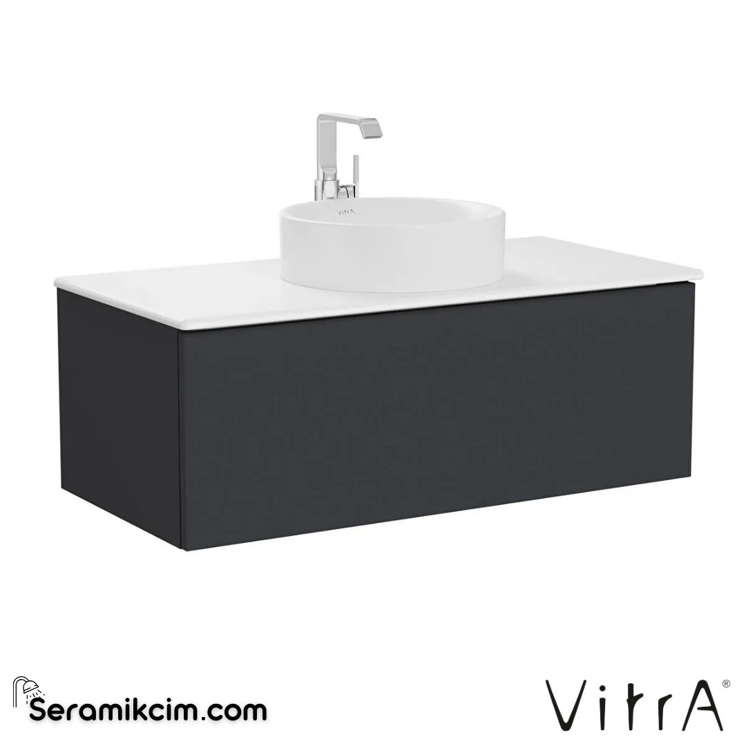 VitrA Metropole Pure Lavabo Dolabı 100 cm, bir çekmeceli çanak lavabolu ve seramik tezgahlı, mat grafit 67230 - 67230