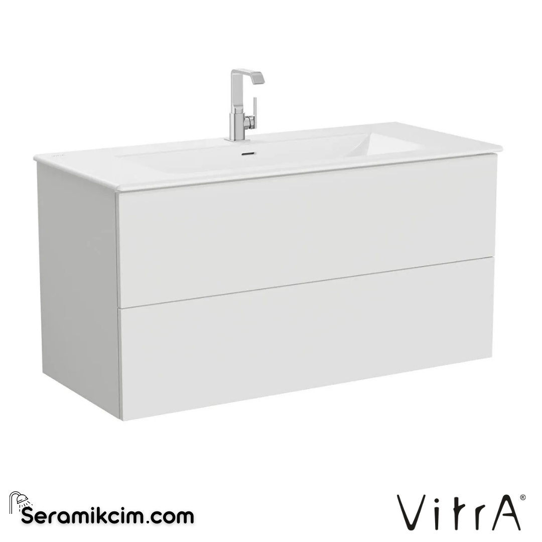 VitrA Metropole Pure Lavabo Dolabı 120 cm, iki çekmeceli etajerli lavabolu, mat açık gri 67215 - 67215