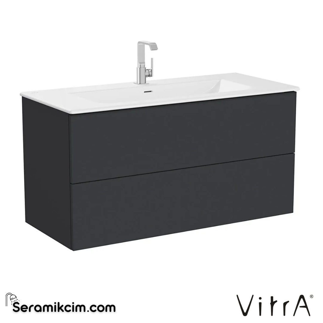 VitrA Metropole Pure Lavabo Dolabı 120 cm, iki çekmeceli etajerli lavabolu, mat grafit 67228 - 67228