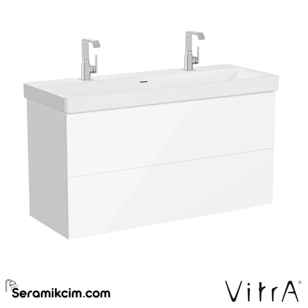 VitrA Metropole Pure Lavabo Dolabı 120 cm, iki çekmeceli standart lavabolu, parlak beyaz 67334 - 67334