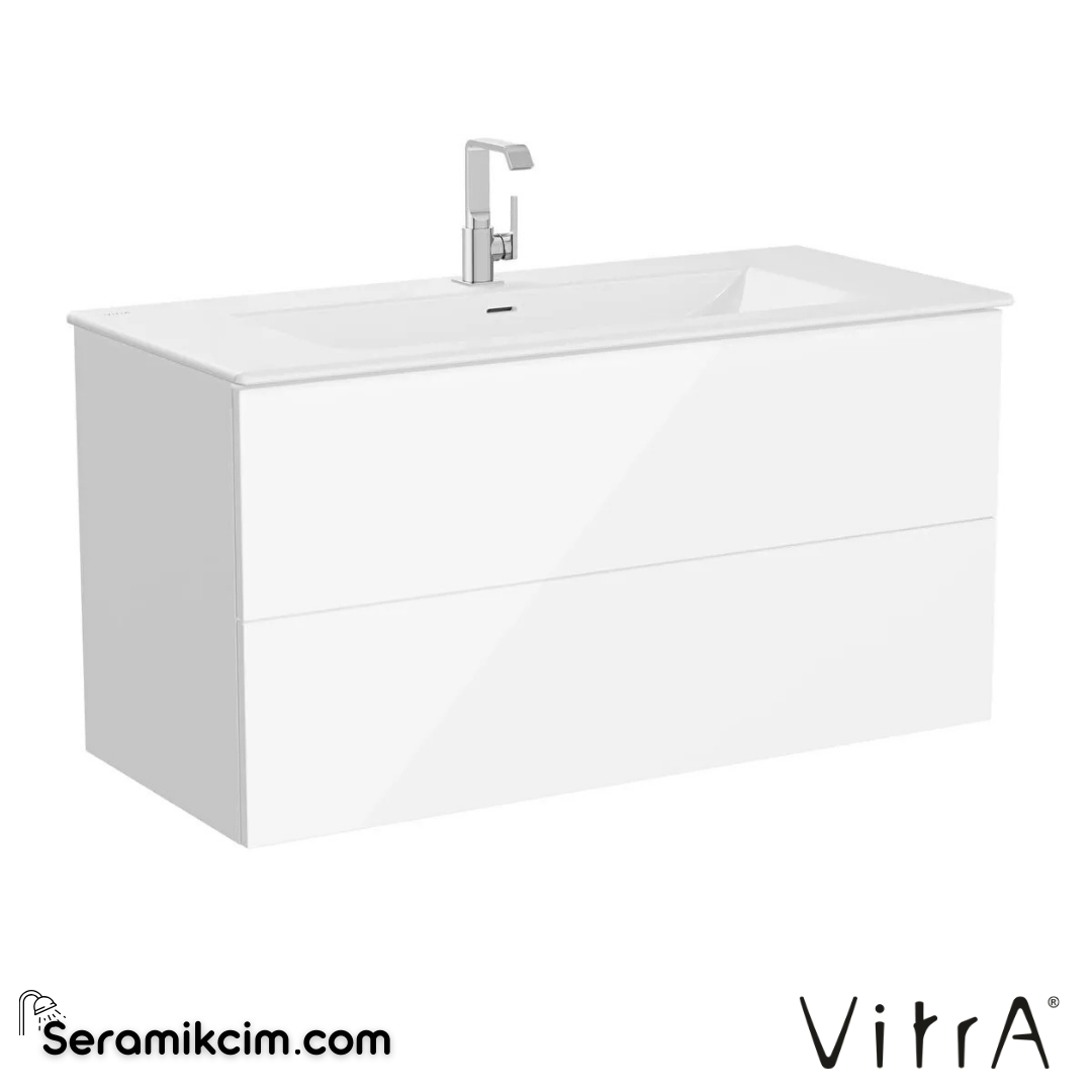 VitrA Metropole Pure Lavabo Dolabı 120 cm, iki çekmeceli etajerli lavabolu, parlak beyaz 67338 - 67338