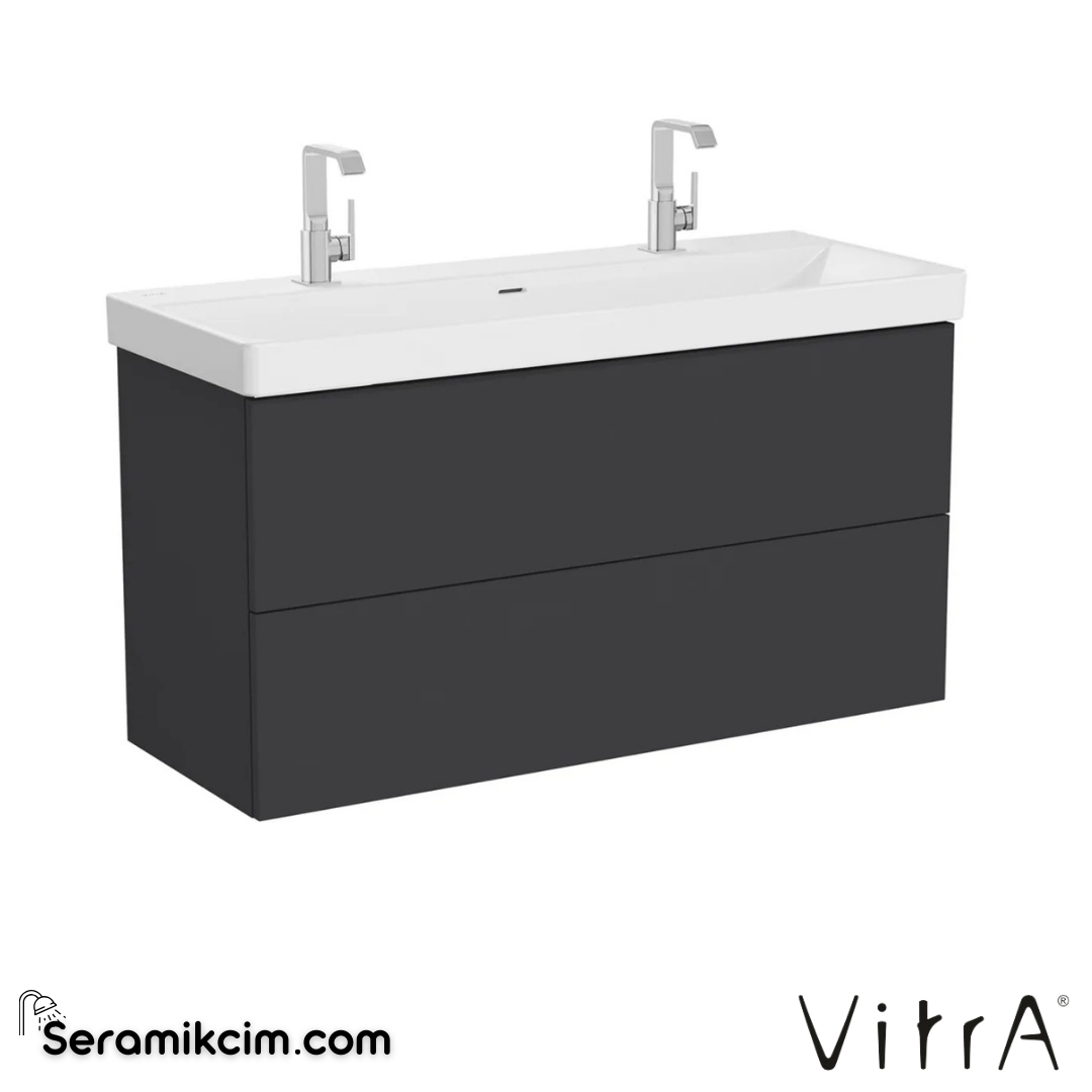 VitrA Metropole Pure Lavabo Dolabı 120 cm, iki çekmeceli standart lavabolu, mat grafit 67224 - 67224