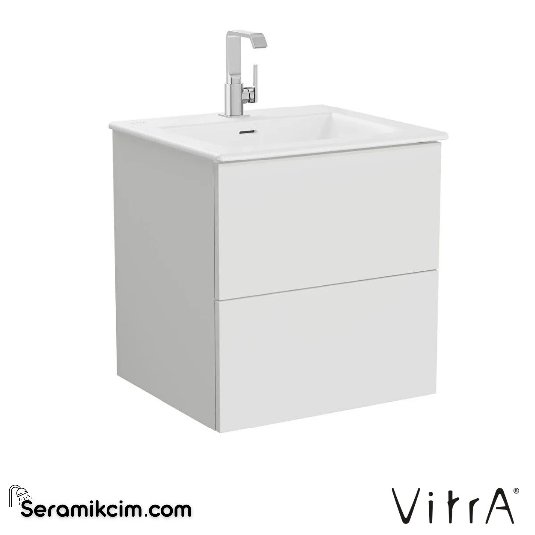 VitrA Metropole Pure Lavabo Dolabı 60 cm, iki çekmeceli etajerli lavabolu, mat açık gri 67212 - 67212