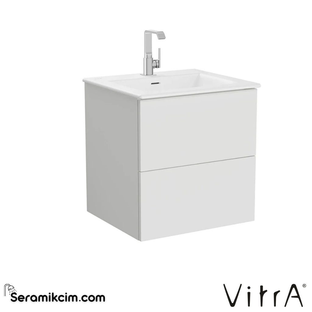VitrA Metropole Pure Lavabo Dolabı 60 cm, iki çekmeceli standart lavabolu, mat açık gri 67208 - 67208