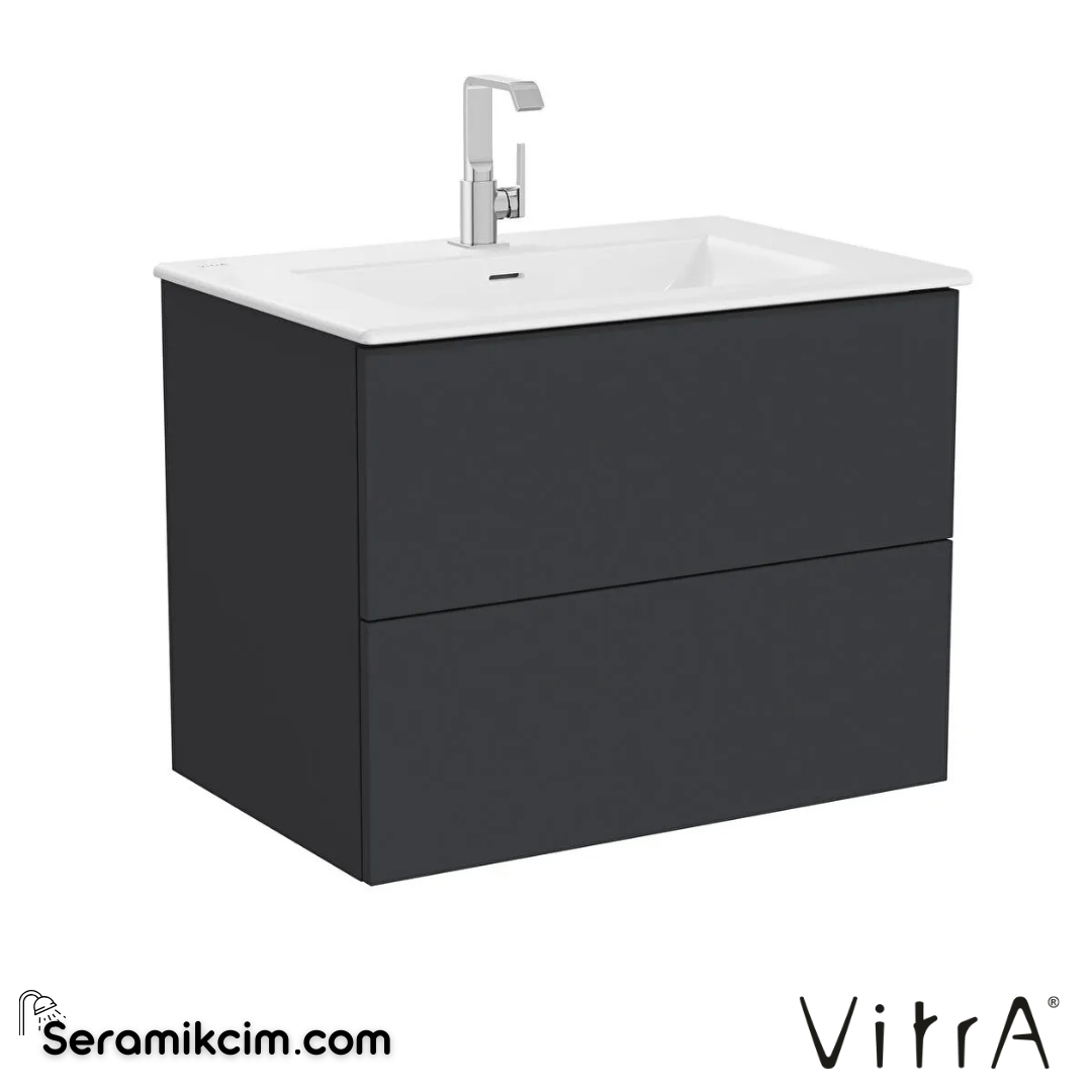 VitrA Metropole Pure Lavabo Dolabı 80 cm, iki çekmeceli etajerli lavabolu, mat grafit 67226 - 67226
