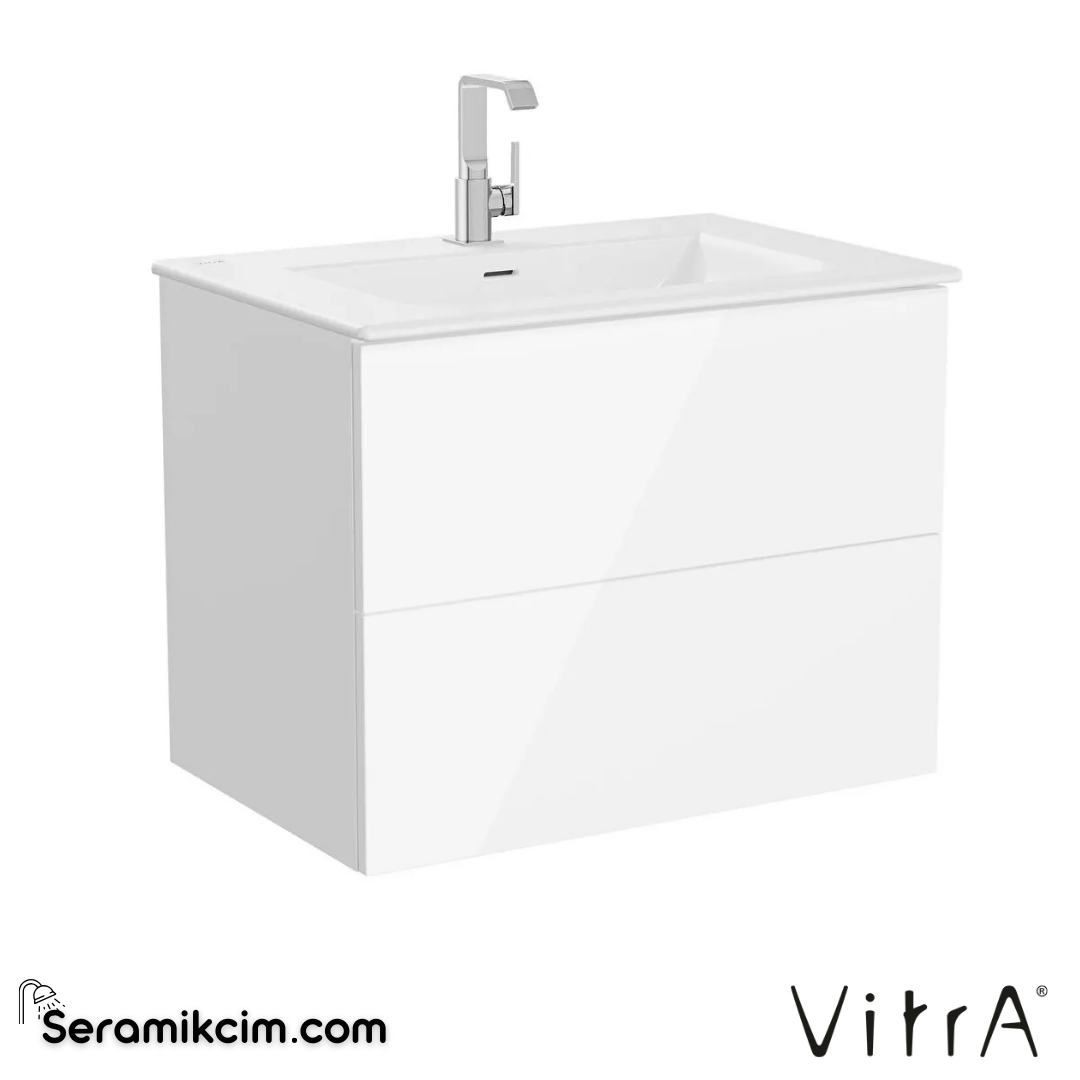 VitrA Metropole Pure Lavabo Dolabı 80 cm, iki çekmeceli standart lavabolu, mat açık gri 67209 - 67209