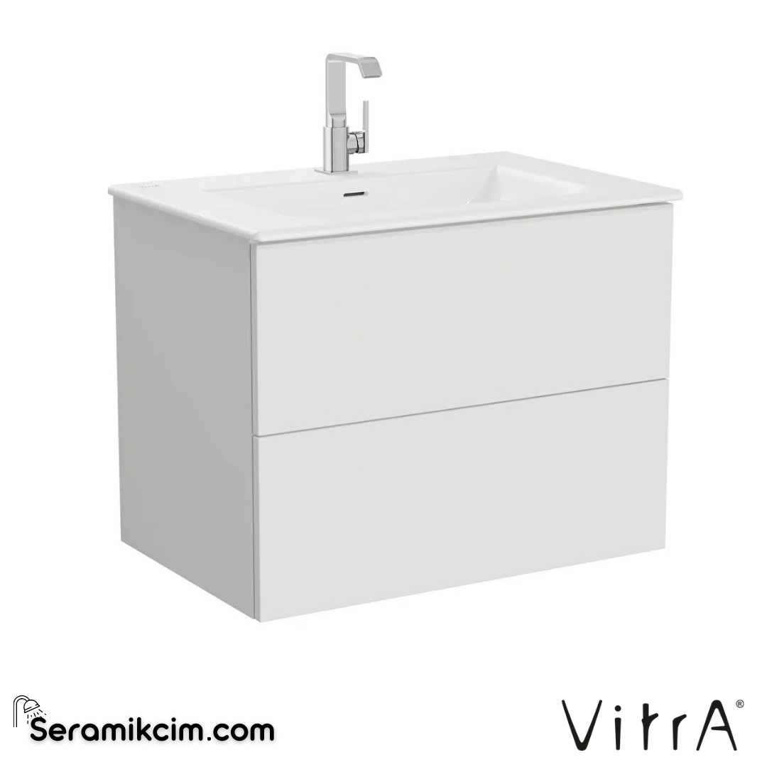 VitrA Metropole Pure Lavabo Dolabı 80 cm, iki çekmeceli etajerli lavabolu, mat açık gri 67213 - 67213