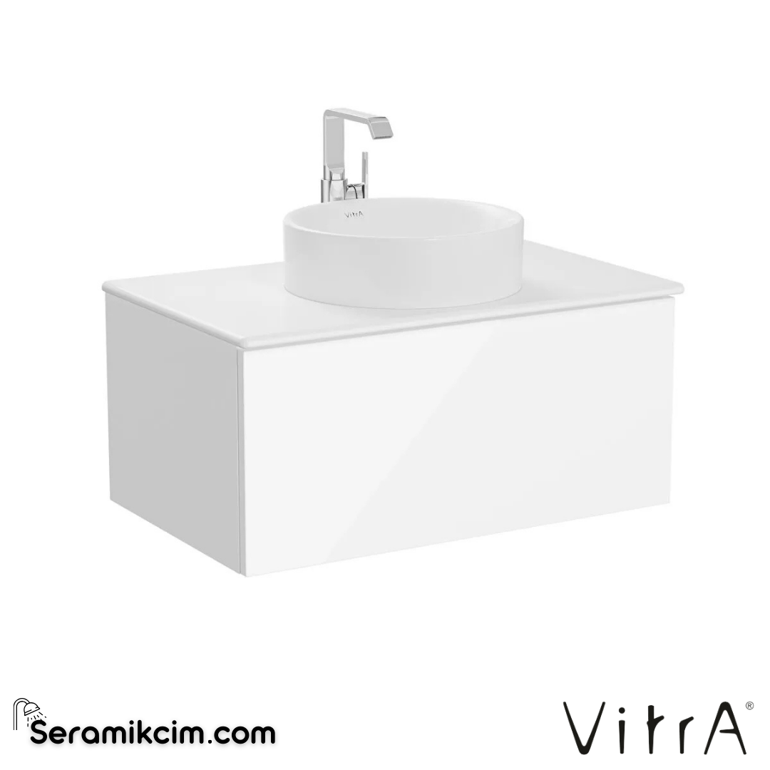 VitrA Metropole Pure Lavabo Dolabı 80 cm, bir çekmeceli çanak lavabolu ve seramik tezgahlı, parlak beyaz 67339 - 67339