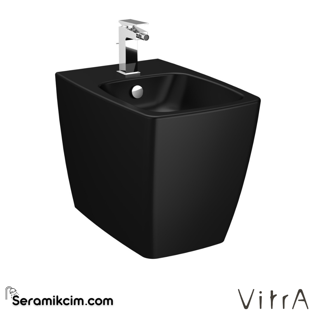 VitrA Metropole Yerden Bide Duvara Tam Dayalı, 54 cm Tek Armatür Delikli, Su Taşma Delikli, Yanlardan Deliksiz, Mat Siyah - 5659B083-0288