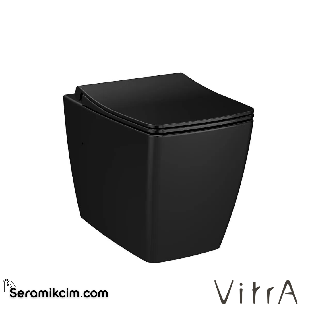 VitrA Metropole Yerden Klozet Rim-ex, Duvara Tam Dayalı, 54 cm Taharet Borulu, Taharet Borusu Girişi Sıva Altı Uygulamalı, Siyah - 7670B070-0090