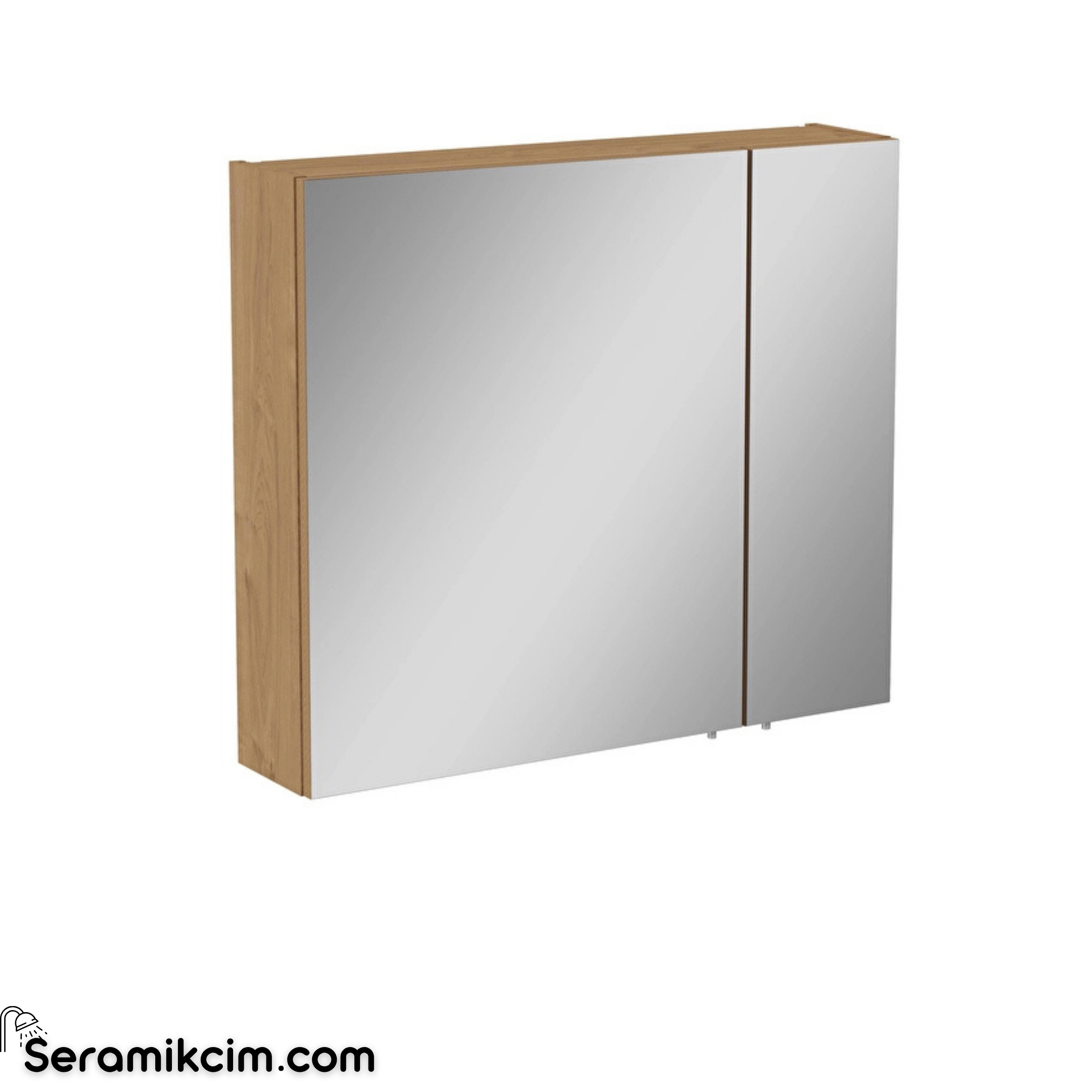 VitrA Mia Asimetrik Dolaplı Ayna, 80 cm, İki Kapaklı, Altın Meşe 67706