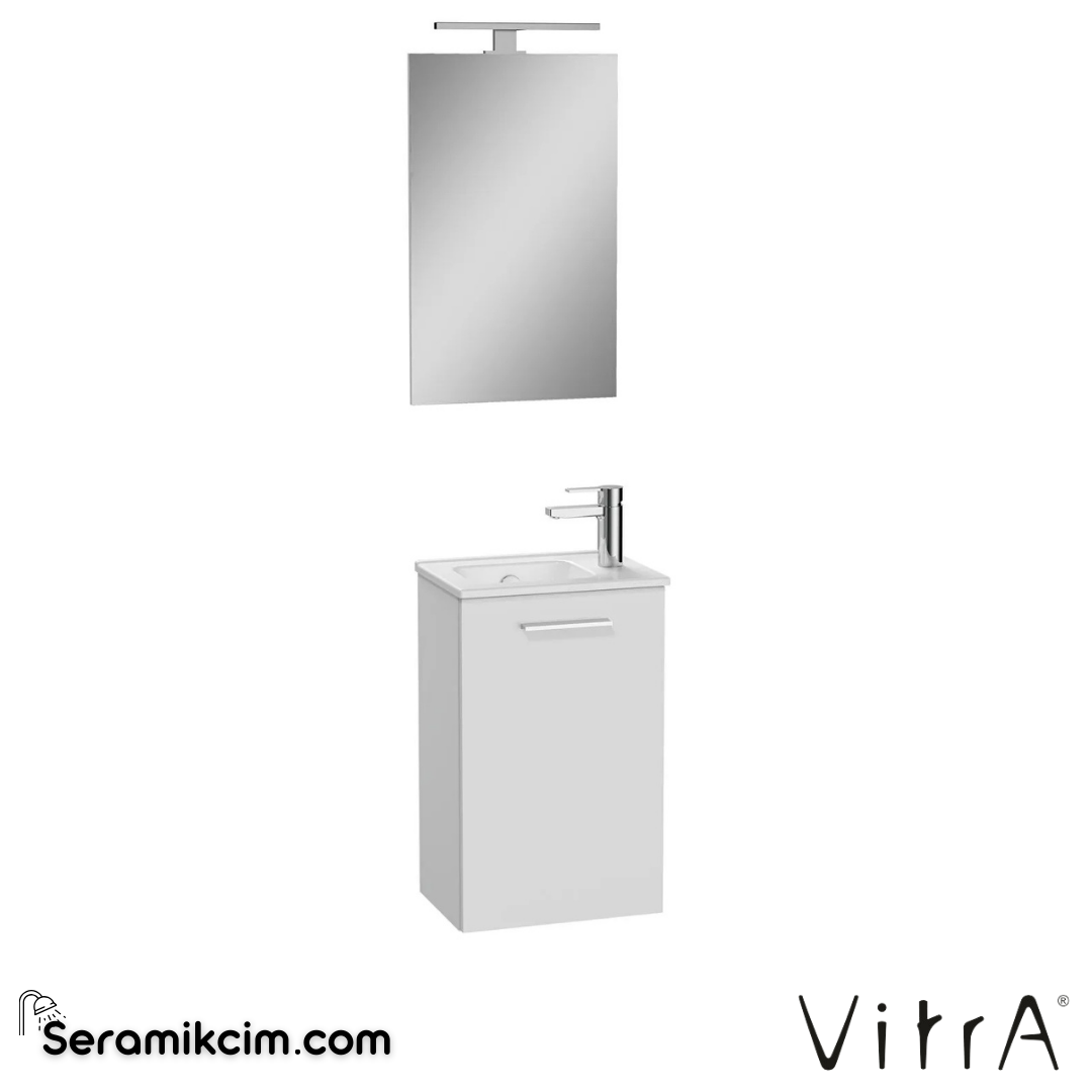 VitrA Mia Banyo Dolabı Seti 40 cm, kapaklı lavabo dolabı, aydınlatmalı düz ayna, parlak beyaz 69576 - 69576