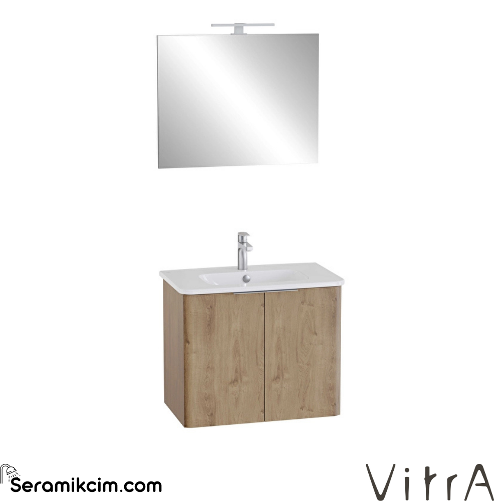 Vitra Mia Plus Round Banyo Dolabı Seti 80 Cm İki Kapaklı Lavabo Dolabı Aydınlatmalı Düz Ayna Altın Meşe 69823