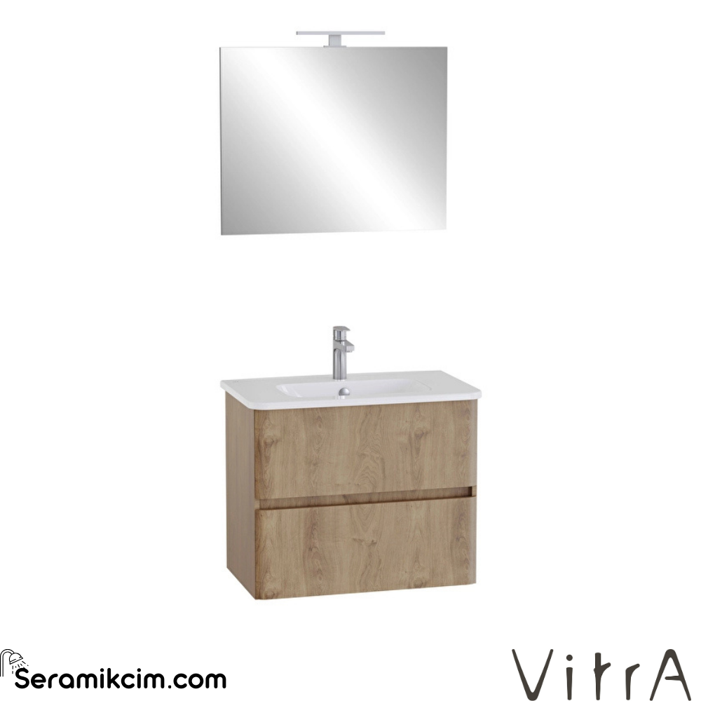 Vitra Mia Plus Round Banyo Dolabı Seti 80 Cm İki Çekmeceli Lavabo Dolabı Aydınlatmalı Düz Ayna Altın Meşe 69827