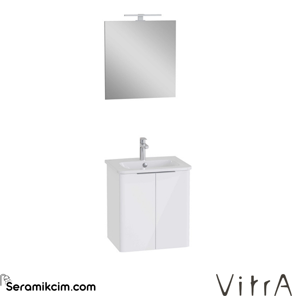Vitra Mia Plus Round Banyo Dolabı Seti 60 Cm İki Kapaklı Lavabo Dolabı Aydınlatmalı Düz Ayna Parlak Beyaz 69814