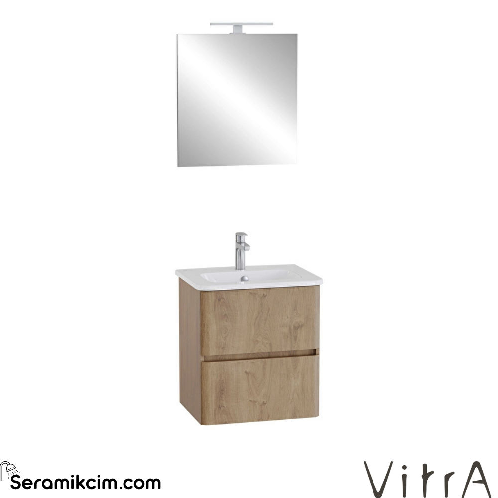 Vitra Mia Plus Round Banyo Dolabı Seti 60 Cm İki Çekmeceli Lavabo Dolabı Aydınlatmalı Düz Ayna Altın Meşe 69819