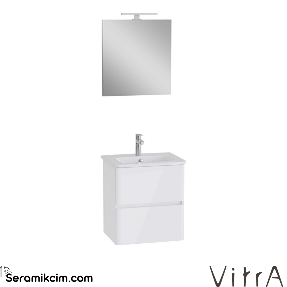 Vitra Mia Plus Round Banyo Dolabı Seti 60 Cm İki Çekmeceli Lavabo Dolabı Aydınlatmalı Düz Ayna Parlak Beyaz 69818