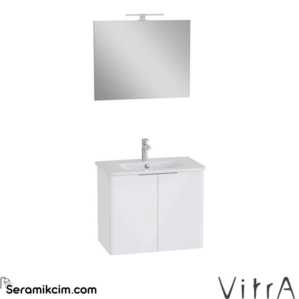 Vitra Mia Plus Round Banyo Dolabı Seti 80 Cm İki Kapaklı Lavabo Dolabı Aydınlatmalı Düz Ayna Parlak Beyaz 69822