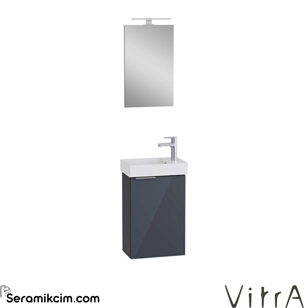 Vitra Mia Plus Square Banyo Dolabı Seti 45 Cm Bir Kapaklı Lavabo Dolabı Aydınlatmalı Düz Ayna Parlak Antrasit Sağ 69702