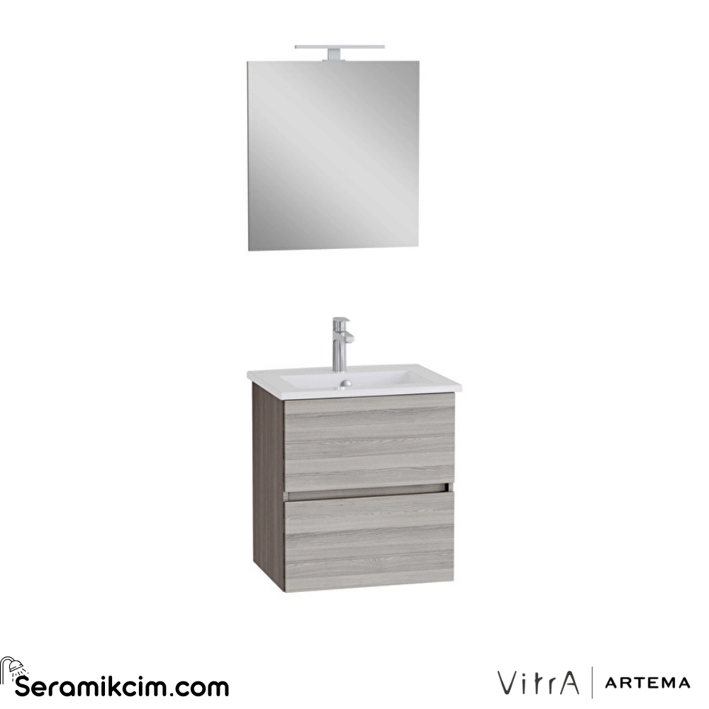 Vitra Mia Plus Square Banyo Dolabı Seti 60 Cm İki Çekmeceli Lavabo Dolabı Aydınlatmalı Düz Ayna Cordoba 69793