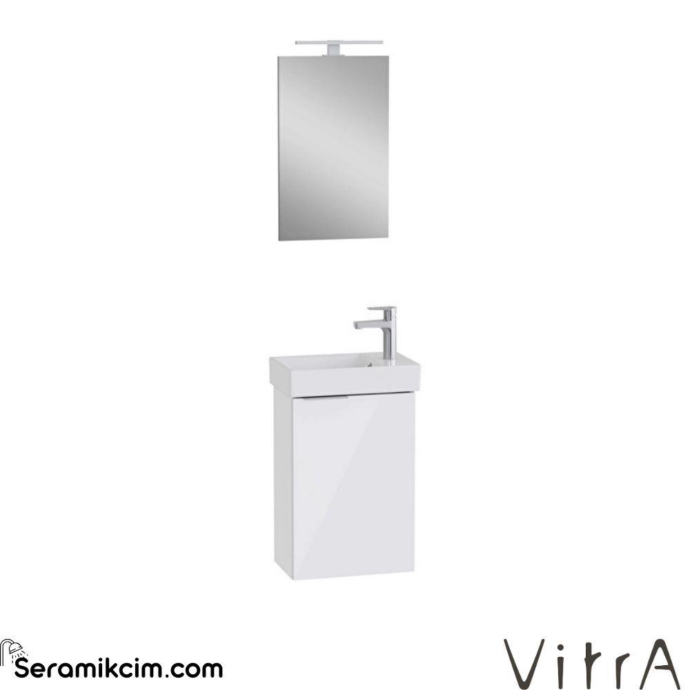Vitra Mia Plus Square Banyo Dolabı Seti 45 Cm Bir Kapaklı Lavabo Dolabı Aydınlatmalı Düz Ayna Parlak Beyaz Sağ 69703