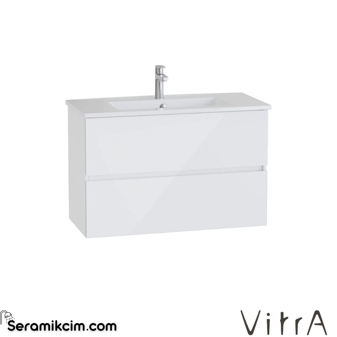 VitrA Mia Plus Square Lavabo Dolabı 100 cm iki çekmeceli parlak beyaz 69754
