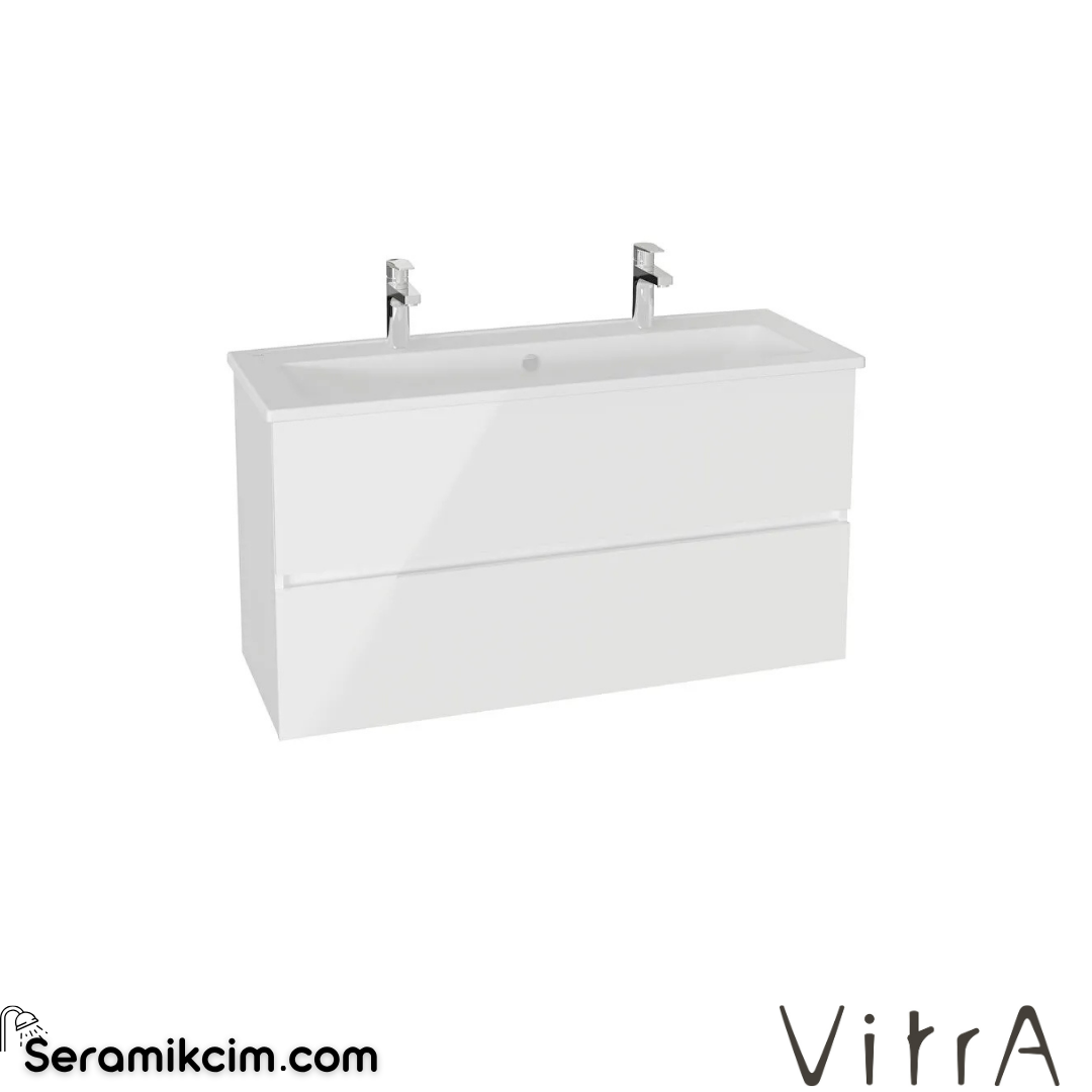 VitrA Mia Plus Square Lavabo Dolabı 120 cm iki çekmeceli parlak beyaz 69763