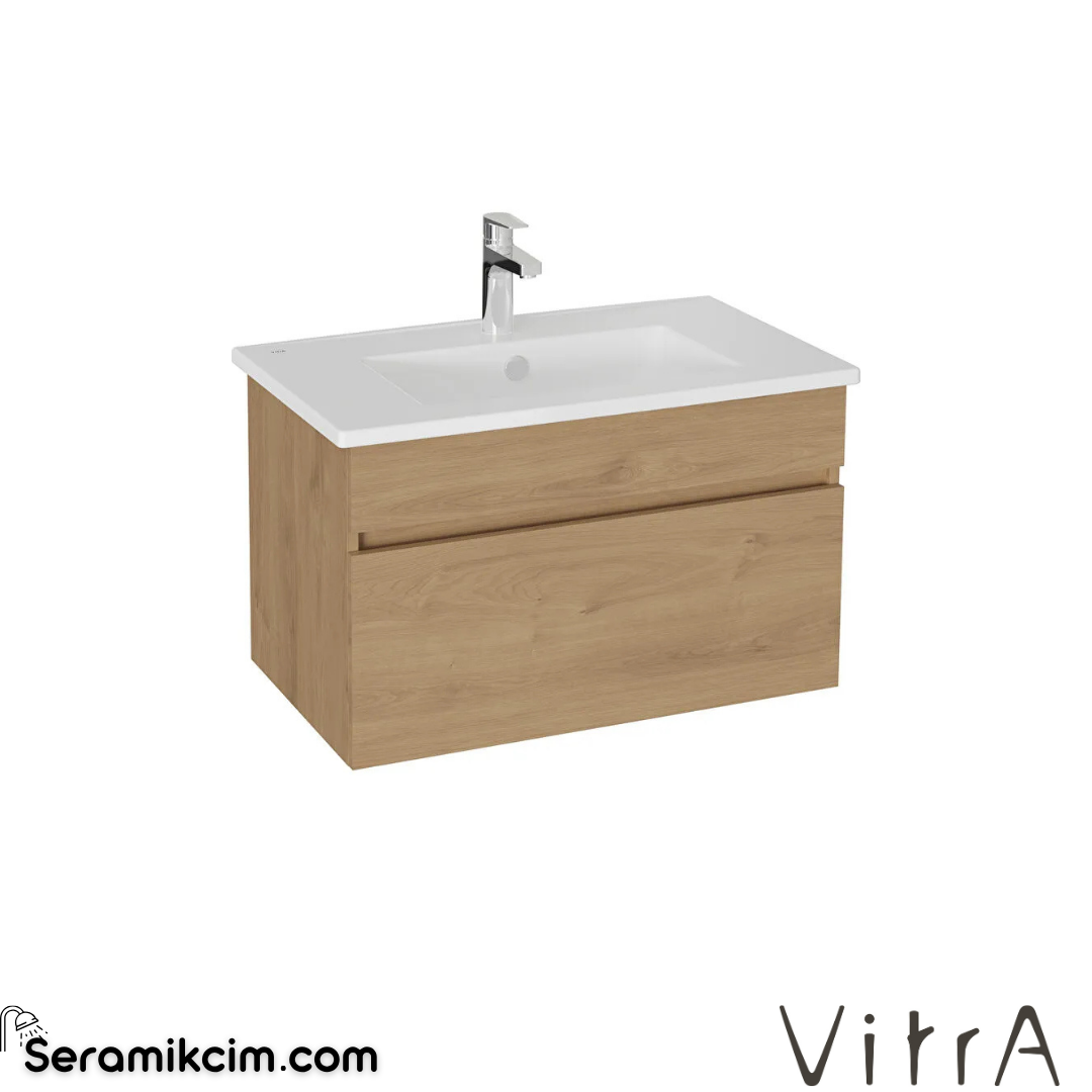VitrA Mia Plus Square Lavabo Dolabı 80 cm bir çekmeceli altın meşe 69776
