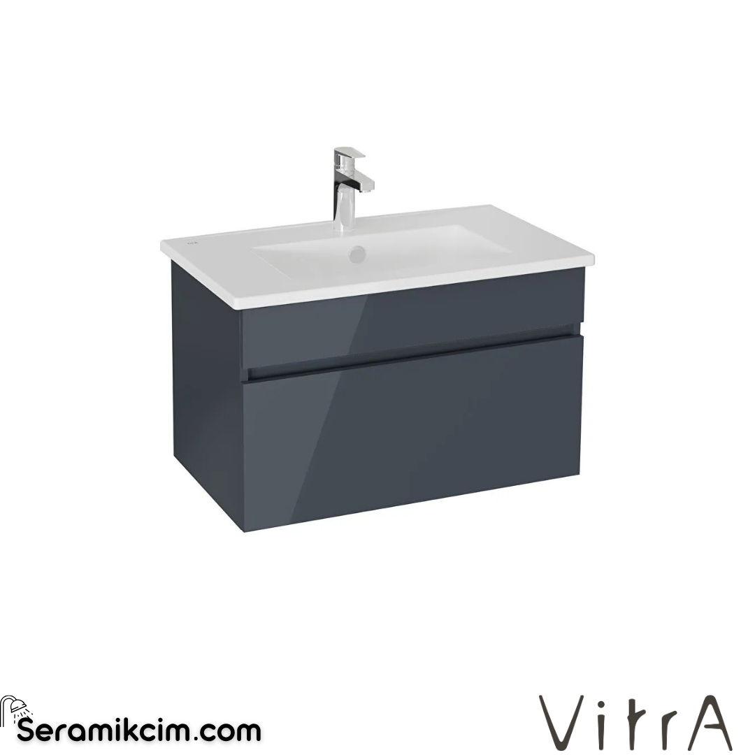 VitrA Mia Plus Square Lavabo Dolabı 80 cm bir çekmeceli parlak antrasit 69774