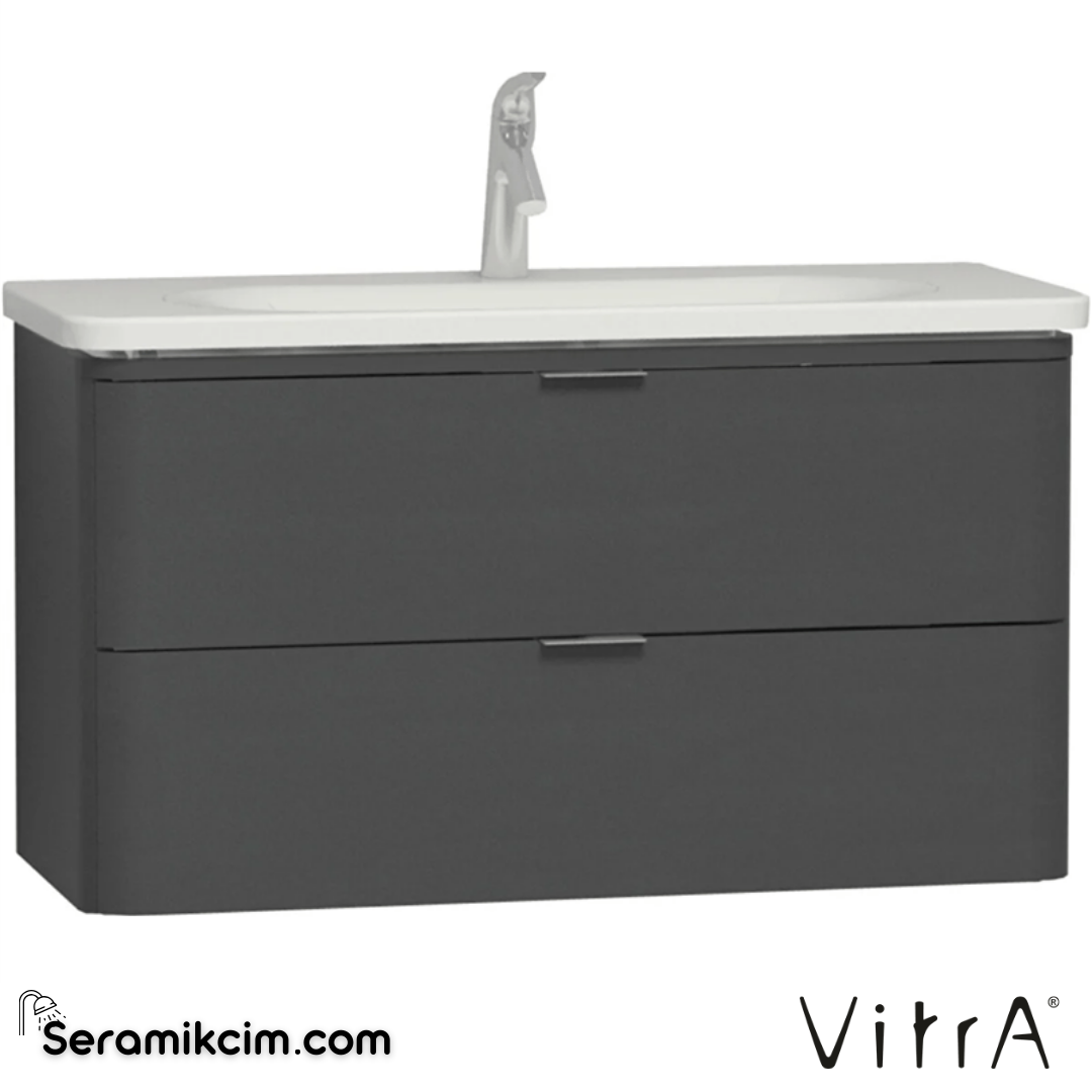 VitrA Nest Trendy Lavabo Dolabı 100 cm, iki çekmeceli parlak antrasit 56149 - 56149