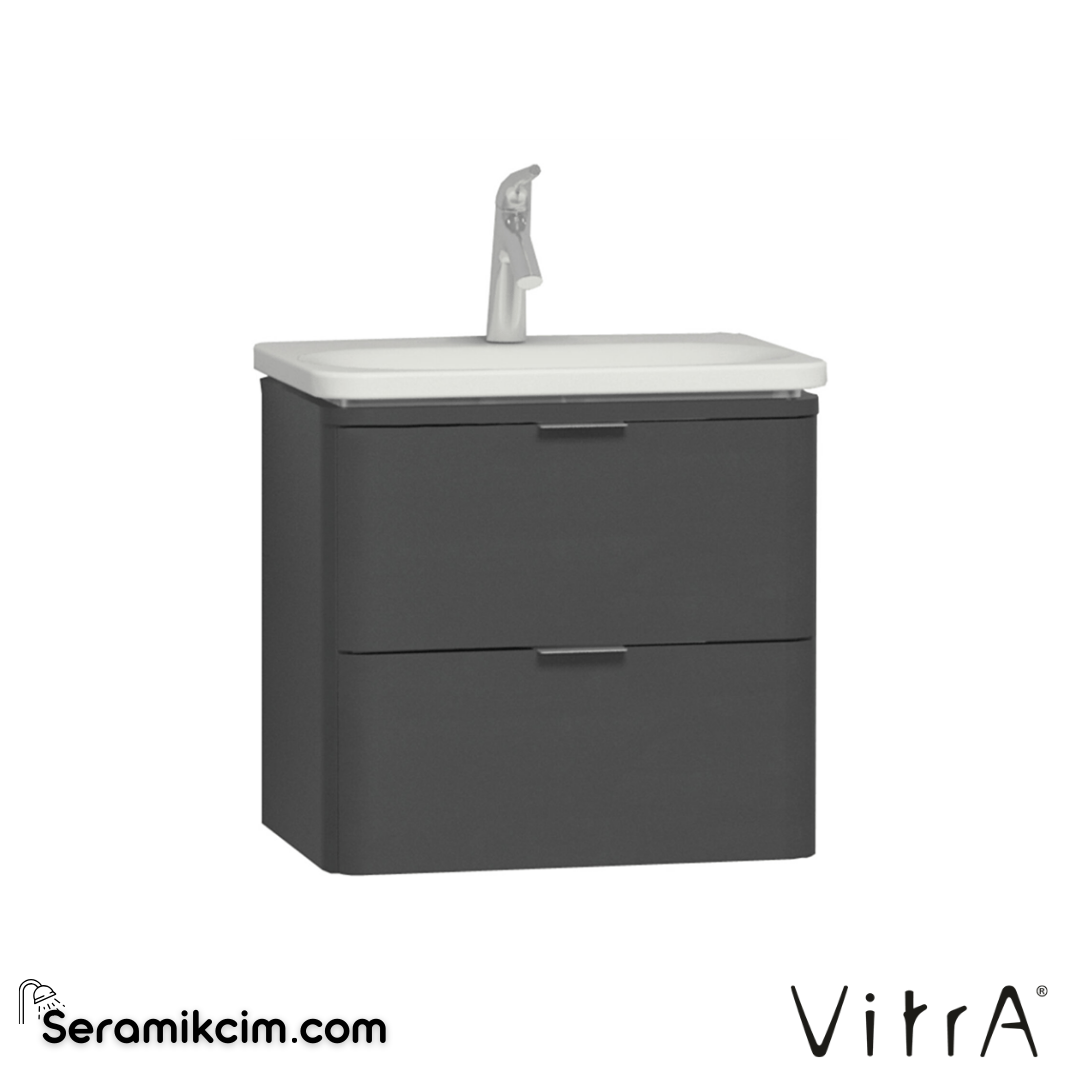 VitrA Nest Trendy Lavabo Dolabı 60 cm, iki çekmeceli parlak antrasit 56143 - 56143