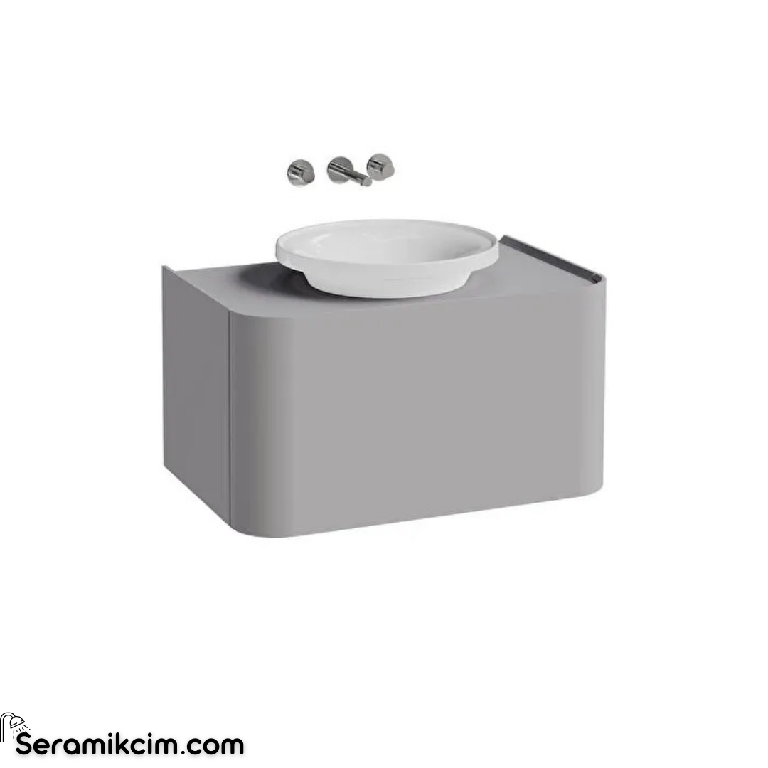 Vitra New Gala Lavabo Dolabı 80 Cm Bir Çekmeceli Çanak Lavabolu Ve Tezgahlı Mat Taş Gri 80382