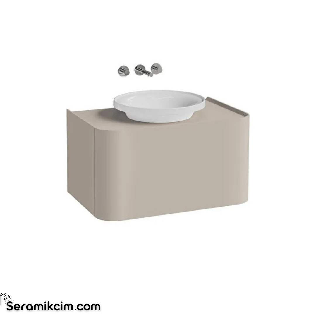 Vitra New Gala Lavabo Dolabı 80 Cm Bir Çekmeceli Çanak Lavabolu Ve Tezgahlı Mat Soft Bej 80381