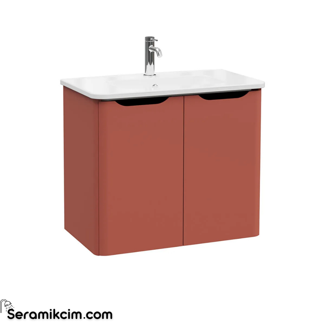 VitrA New Integra Round Lavabo Dolabı 80 cm İki Kapaklı Mat Kırmızı 69856