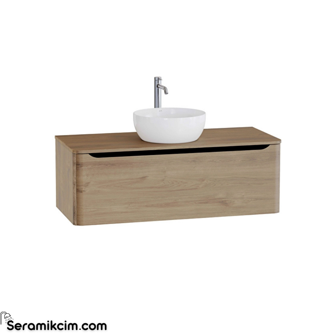 Vitra New Integra Round Lavabo Dolabı 120 Cm Bir Çekmeceli Çanak Lavabo Uyumlu Altın Meşe Lavabosuz 70062