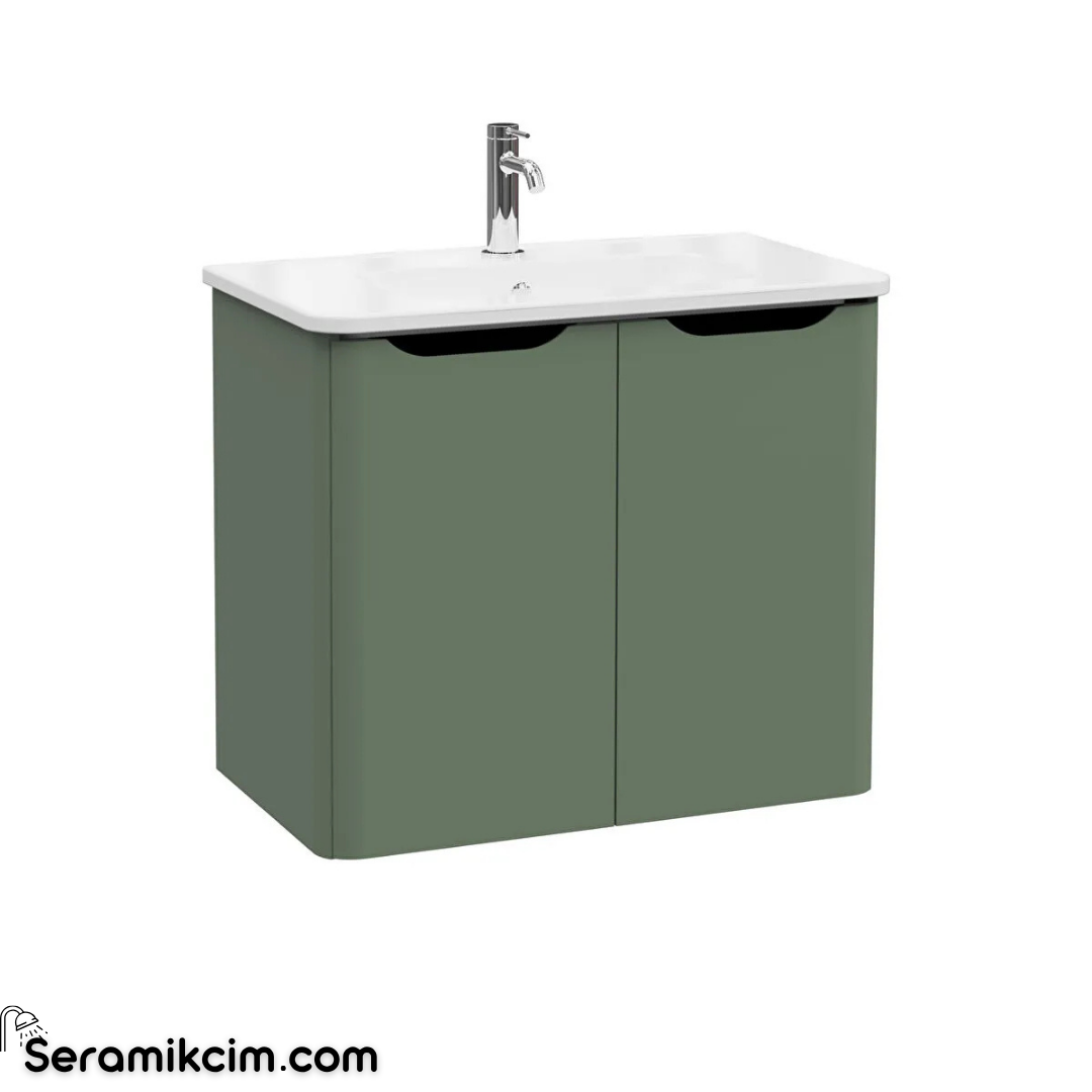 VitrA New Integra Round Lavabo Dolabı 80 cm İki Kapaklı Mat Yeşil 69857