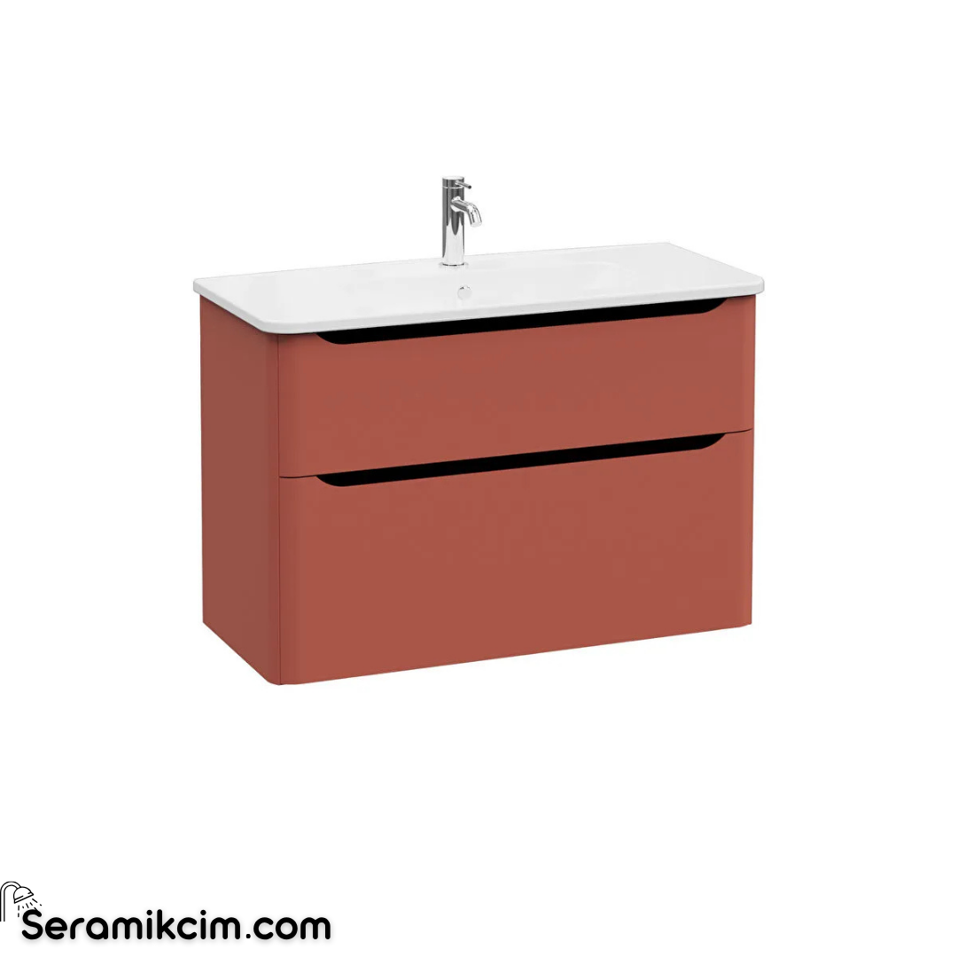 VitrA New Integra Round Lavabo Dolabı 100 cm İki Çekmeceli Mat Kırmızı 69991