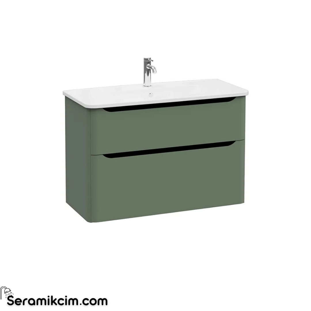 VitrA New Integra Round Lavabo Dolabı 100 cm İki Çekmeceli Mat Yeşil 69992