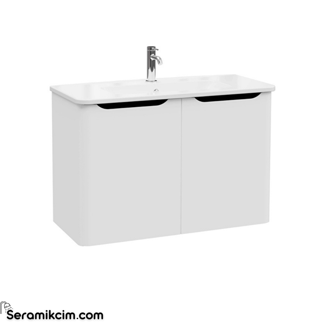 Vitra New Integra Round Lavabo Dolabı 100 Cm İki Kapaklı Mat Açık Gri 69867
