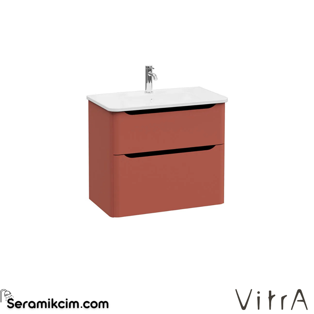 VitrA New Integra Round Lavabo Dolabı 80cm İki Çekmeceli Mat Kırmızı 69982